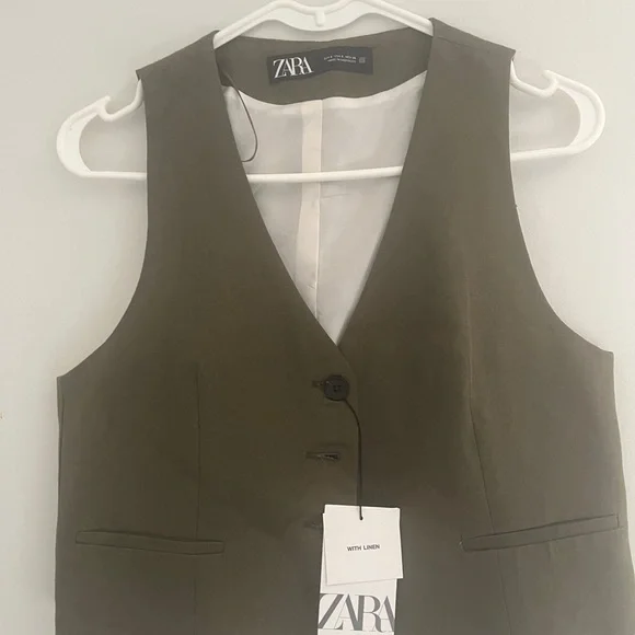 Zara Khaki Green Buttoned Vest - Picture 4 of 7